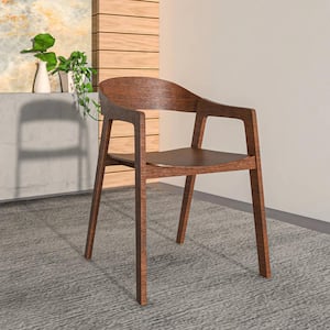 Rivo Modern Dining Chair in Oak Wood Contemporary Accent Armchair in Dark Walnut