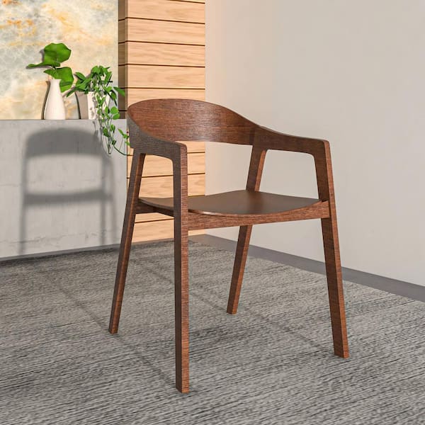 Leisuremod Rivo Modern Dining Chair in Oak Wood Contemporary Accent Armchair in Dark Walnut