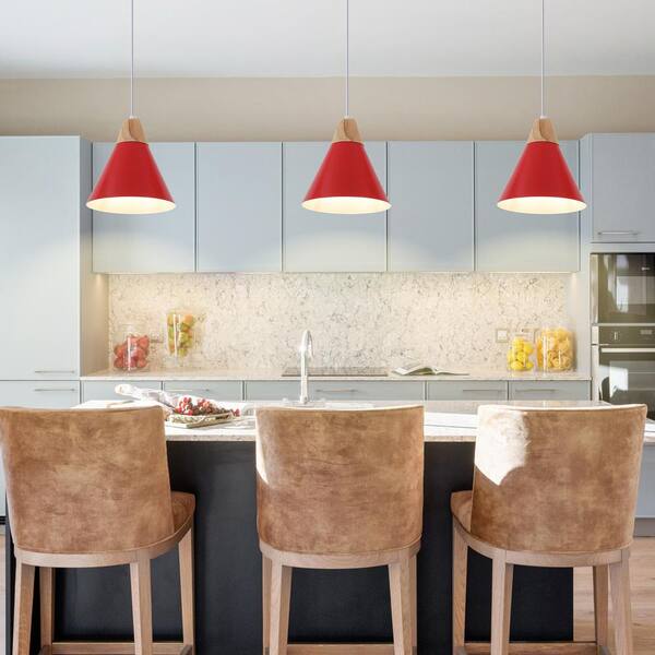ZJVAIVE 1-Light Red Modern Industrial Metal Cone Shade Hanging