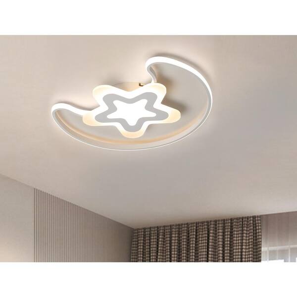 aiwen 24.8 in. 2-Light White Moon and Star Integrated LED Flush