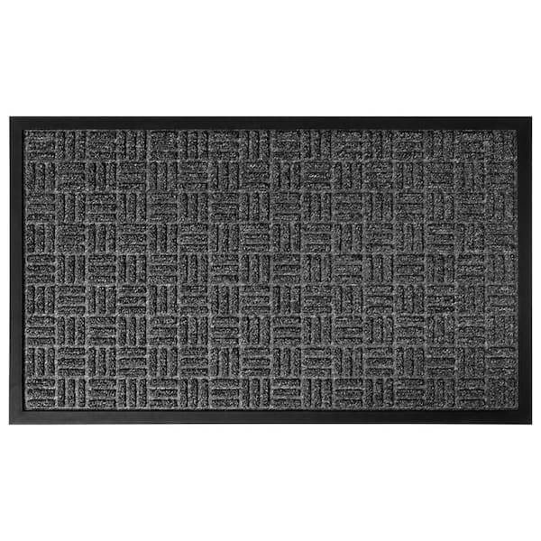 EVIDECO French home goods Evideco Outdoor Front Door Mat Checkerboard Yvan Polypropylene Rubber Rug 16 in. x 24 in. Grey