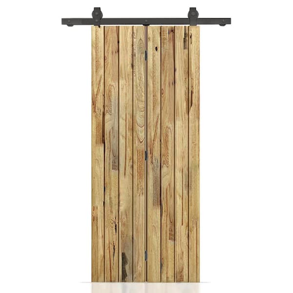 CALHOME 38 in. x 80 in. Hollow Core Weather Oak Stained Wood Pine Bi-Fold Door with Sliding Hardware Kit