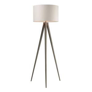 Salford 61 in. Satin Nickel Floor Lamp with Off-White Linen Shade