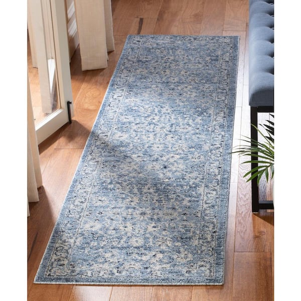 Charleston Navy/Light Gray 2 ft. x 8 ft. Floral Runner Rug