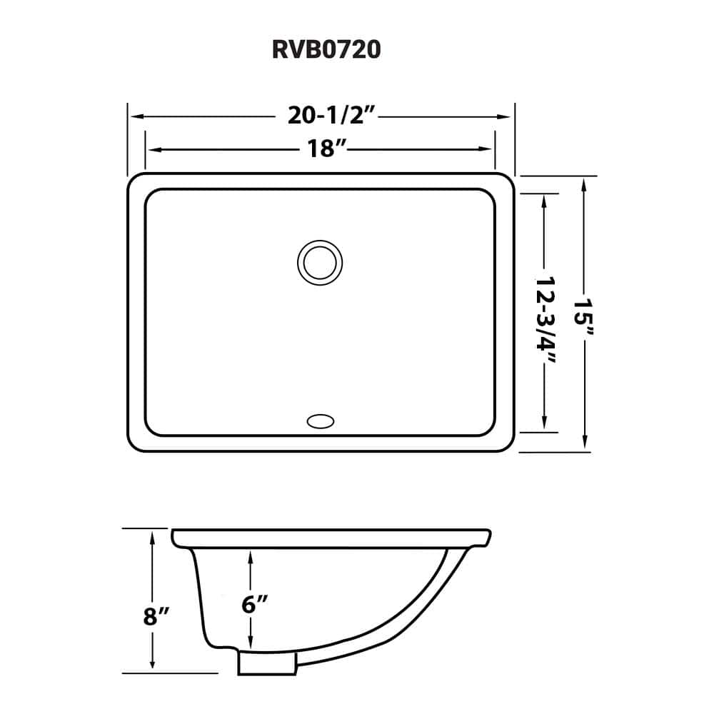 Ruvati White Rectangular Ceramic Undermount Bathroom Sink with Overflow