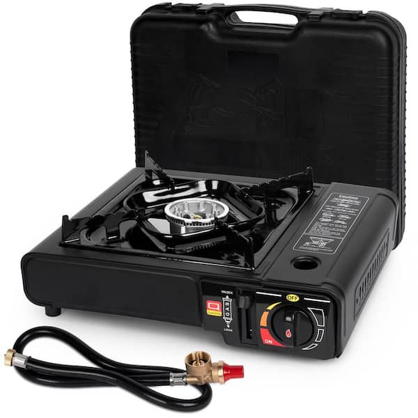 Portable Propane or Butane Grill Dual Fuel Stove in Black with Adapter Hose and Carrying Case