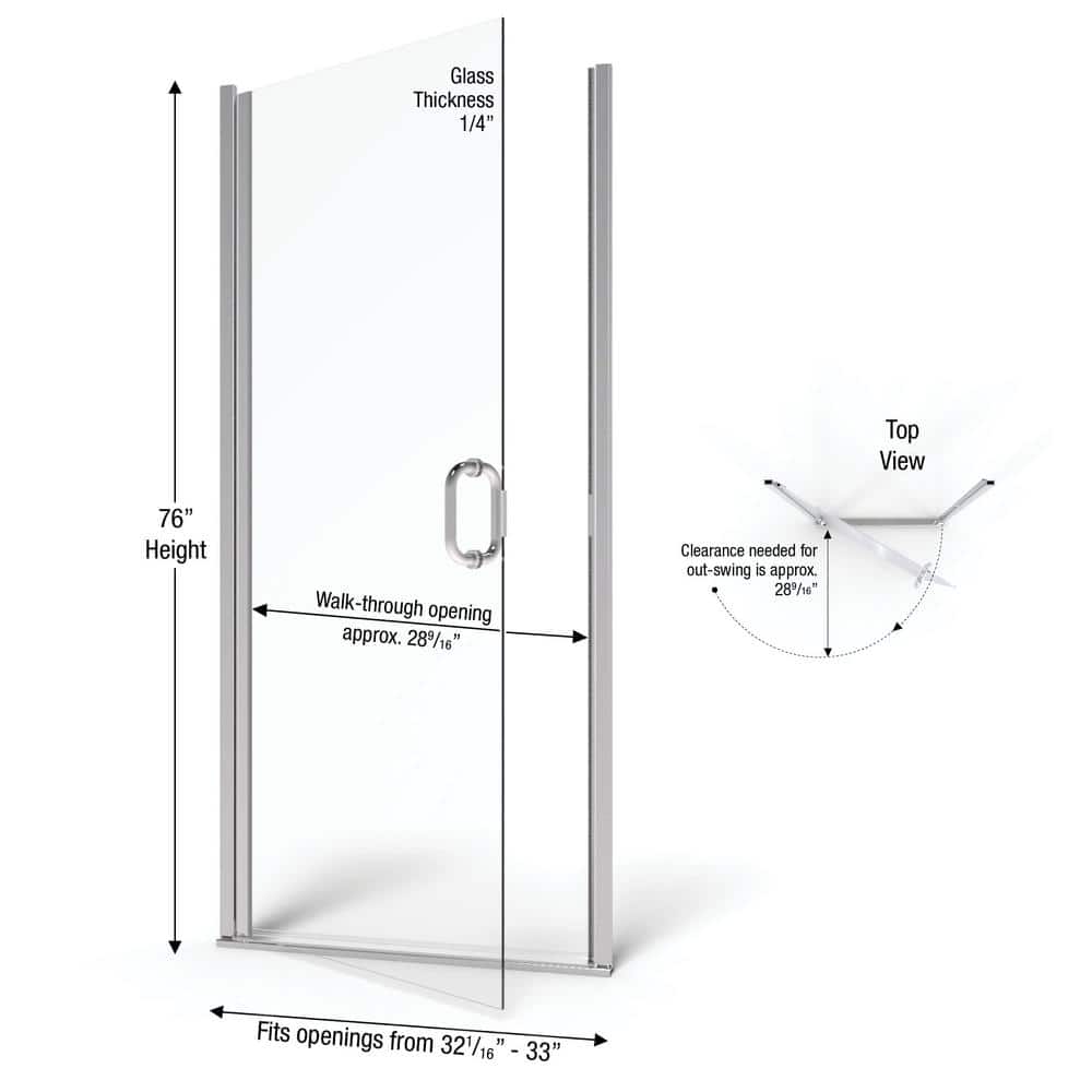Infinity 32-33" Semi-Frameless Clear Glass Hinged Shower Door in Chrome
