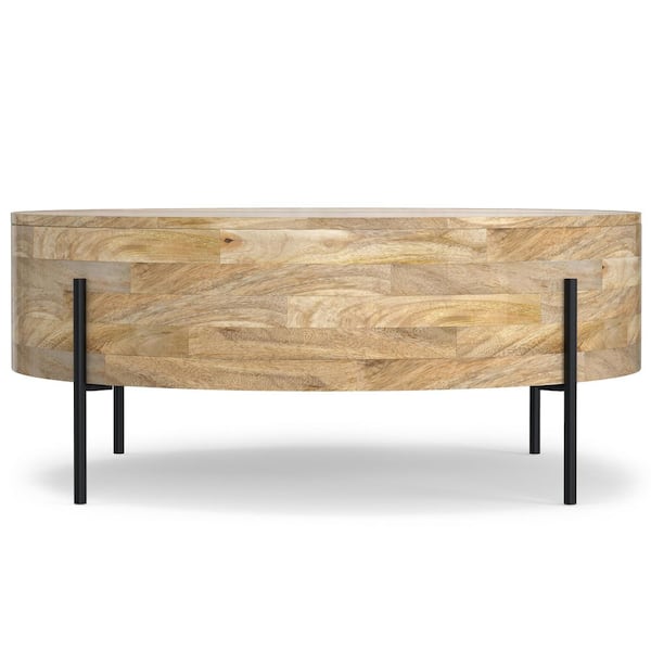 Simpli Home Rayburn 38 in. W Natural round wood Drum Coffee