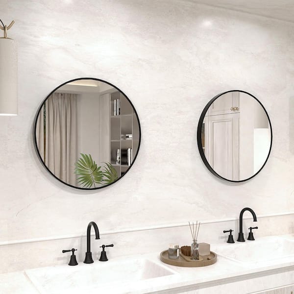 Vista 24 in. W x 24 in. H Round Framed Wall Bathroom Vanity Mirror in Matte Black