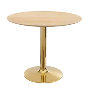 Verne 35 in. Round Dining Natural Wood Top with Gold Metal Base