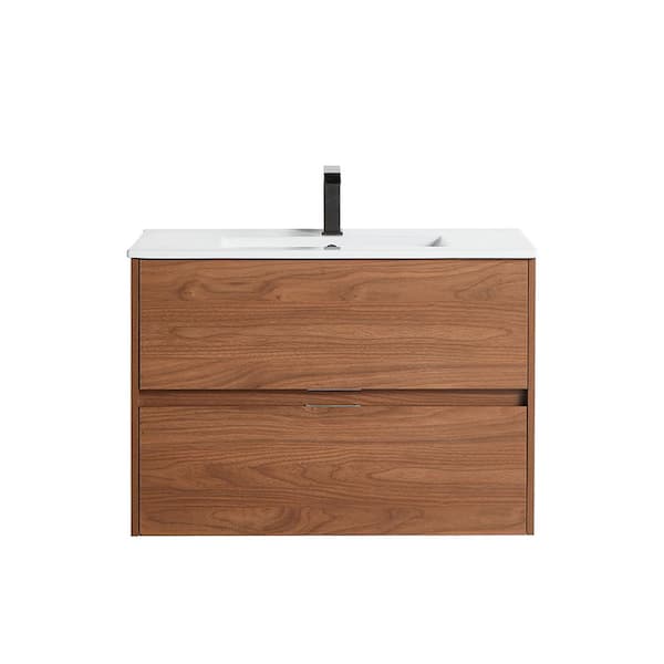 VANITYFUS 30 in. W x 18 in. D Bath Vanity in Brown Ebony with Vanity Top in White with White Basin