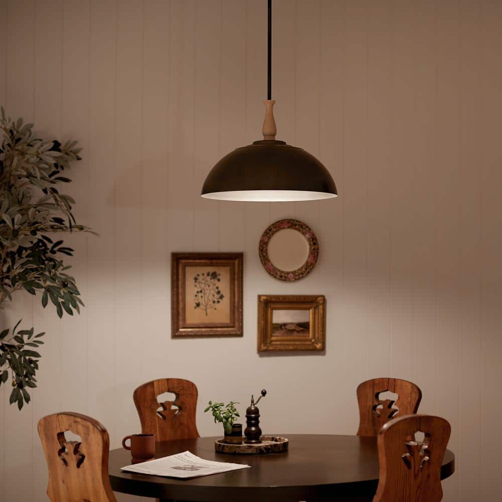 Fira Anvil Iron and Beech 18'' Single Pendant Light