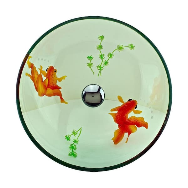 Modern 16" Round Vessel Sink - Semi-Transparent Orange Tempered Glass, Above Counter Bathroom Sink - View #2
