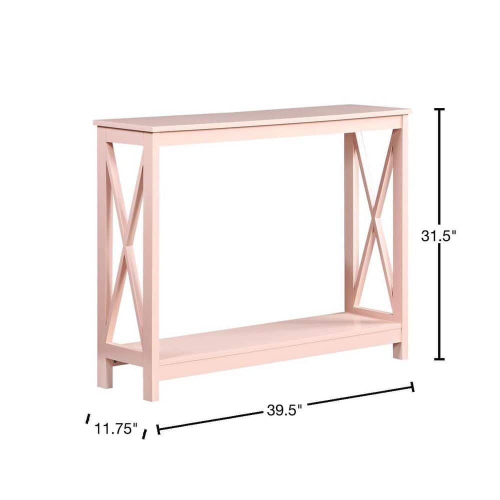 Blush Pink Oxford Console Table with Dual-Tiered Shelves