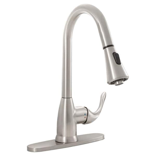 MSI 8 in. Centerset Single Handle Pull-Down Sprayer Kitchen Faucet with Deckplate in Brushed Nickel