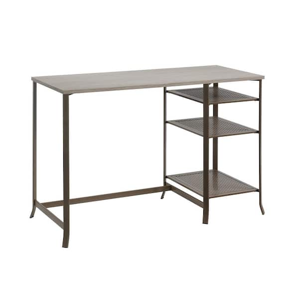 SAUDER Center City 46.929 in. W Champagne Oak Single Ped Desk with Metal Frame