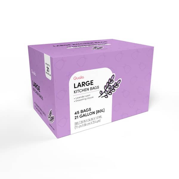 Qualia Lavender Scented 21 Gal / 80 Liter | Drawstring Closure Trash Bag, L10002