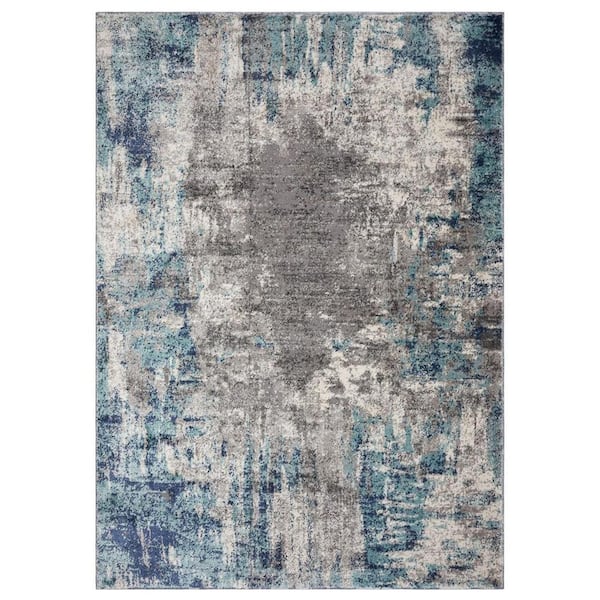 Unbranded Blue Polypropylene 6 ft. 5 in. x 9 ft. 2 in. Abstract Indoor Area Rug
