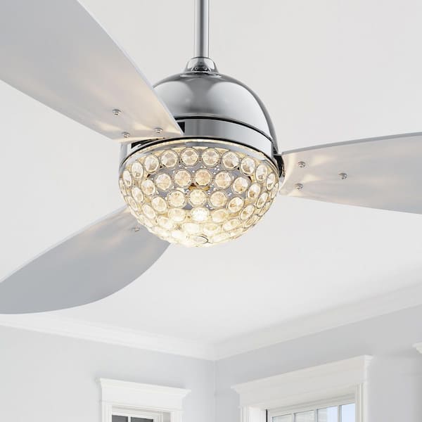 Corvin II 52 in. Integrated LED Indoor Chrome Smart Ceiling Fan with Crystal Light, Remote Works with Alexa/Google Home