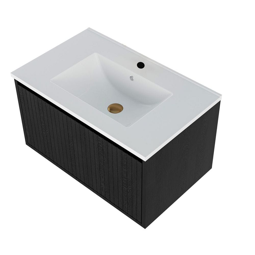 30 in. W x 18 in. D x 16 in. H Single Sink Floating Bath Vanity in Black with White Ceramic Top price history on PriceWatchPro