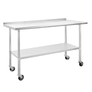 60 in. x 24 in. Silver Stainless Steel Kitchen Utility Table with Adjustable Bottom-Shelf and Caster Wheels