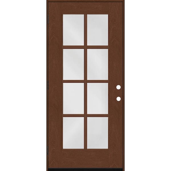 Steves & Sons Regency 36 in. x 80 in. Full 8-Lite Right-Hand/Outswing Clear Glass Chestnut Stained Fiberglass Prehung Front Door