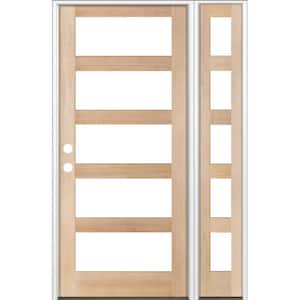 56 in. x 96 in. Modern Hemlock Right-Hand/Inswing Clear Glass unfinished Wood Prehung Front Door with Left Sidelite