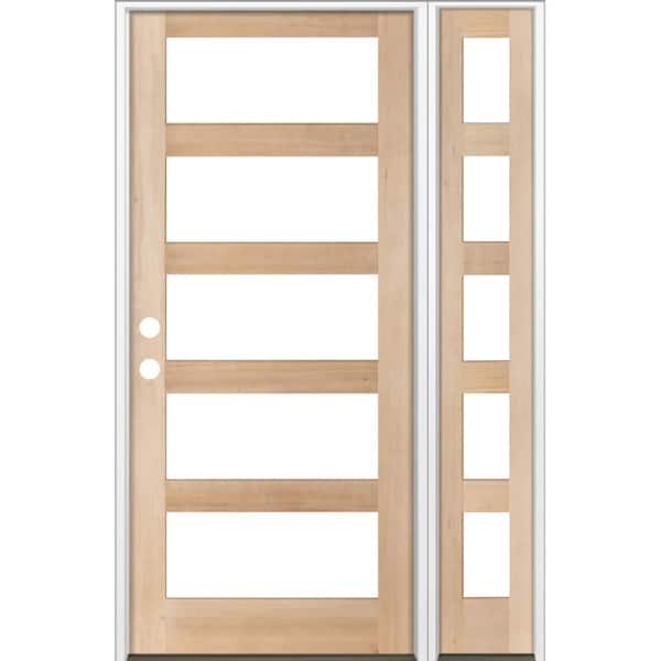 Krosswood Doors 56 in. x 96 in. Modern Hemlock Right-Hand/Inswing Clear Glass unfinished Wood Prehung Front Door with Left Sidelite