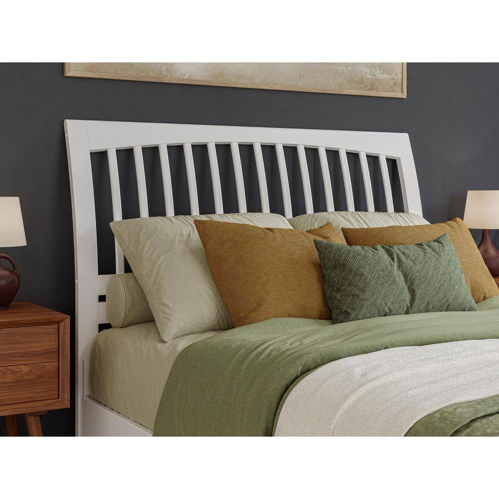 Orleans White Solid Wood Queen Sleigh Platform Bed with Slatted Headboard