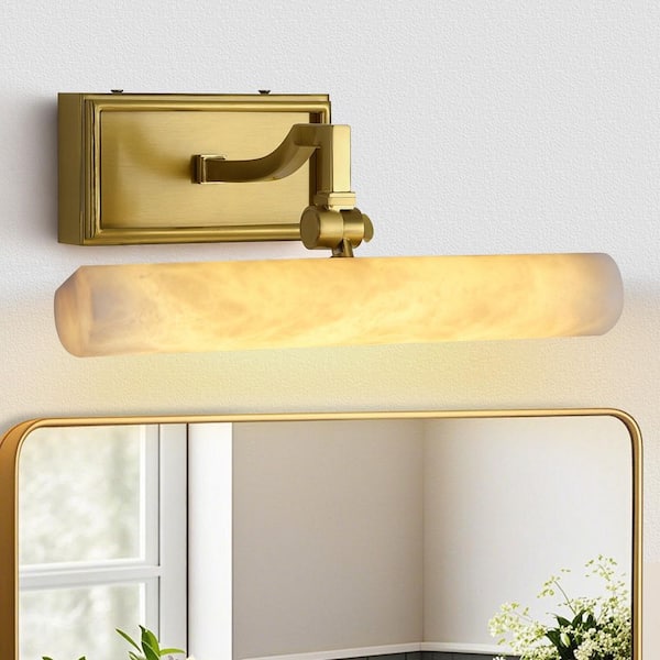 12 in. Modern Dimmable Alabaster Integrated LED Brass Picture Light, Bathroom Wall Sconce, Vanity Light, for Artwork