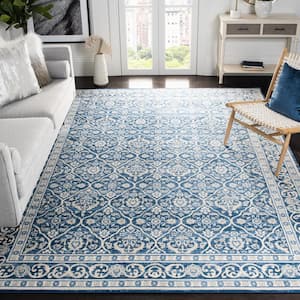 Brentwood Navy/Light Gray 10 ft. x 13 ft. Geometric Floral Border Area Rug