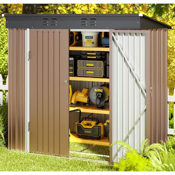 6 ft. W x 4 ft. D Outdoor Metal Storage Shed with Double Lockable Doors (25.3 sq. ft. ), Brown