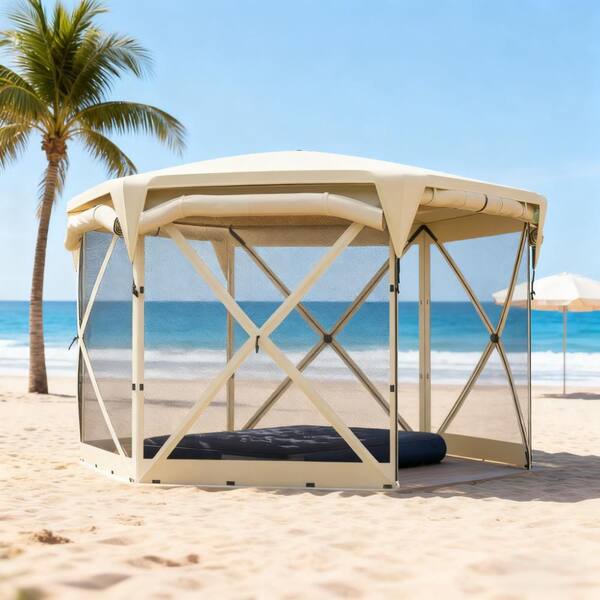 11 ft. x 11 ft. Beige Pop Up Tent with Removable Roof Cover