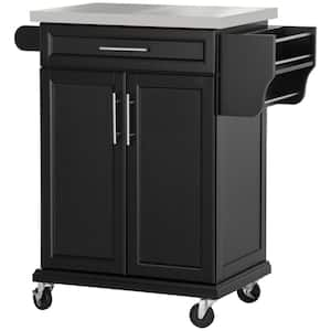 Black Stainless Steel 33 in. Kitchen Island, Small Utility Storage Trolley with Drawer, 2-Tier Cabinet and Spice Rack