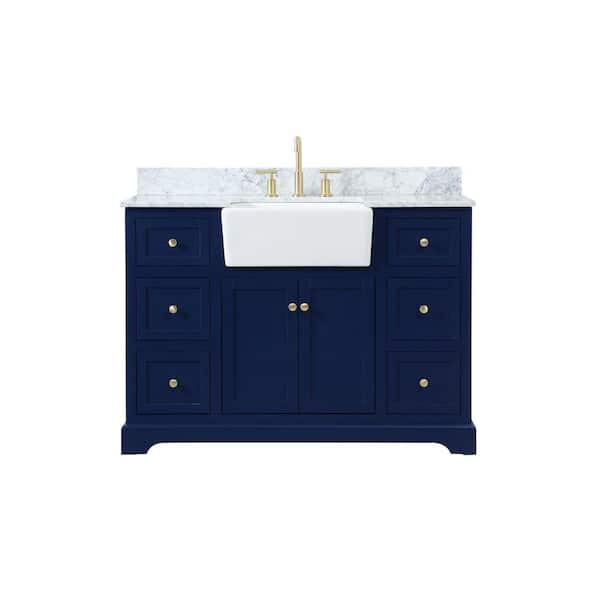 Unbranded Timeless Home 48 in. W x 22 in. D x 34.75 in. H Bath Vanity in Blue with Carrara Marble Top with White Basin