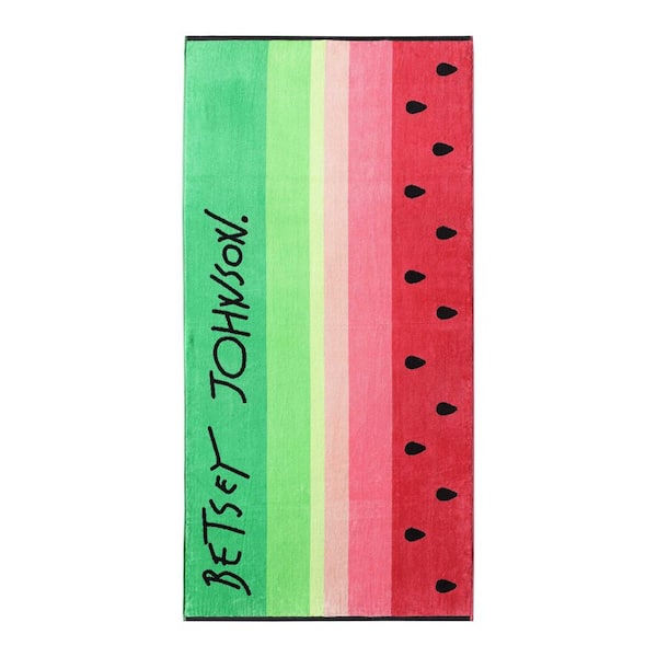 Watermelon Stripe 1-Piece Fuchsia Pink Cotton Blend Beach Towel