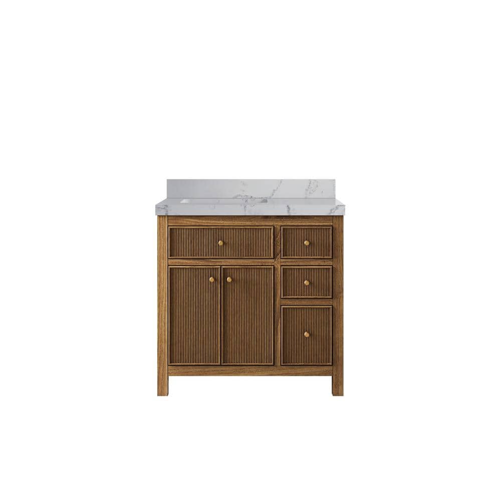 Sonoma Teak 36 in. W x 22 in. D x 36 in. H Left Offset Sink Bath Vanity in Dark Natural with 2 in. Venatino Quartz Top price history on PriceWatchPro
