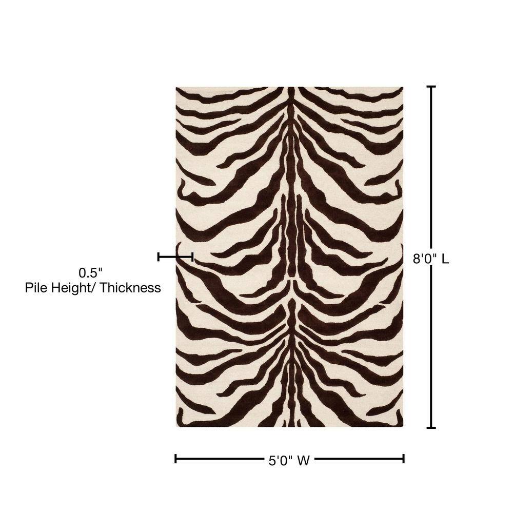 Ivory Brown Hand-Tufted Wool Rectangular Area Rug, 5' x 8'