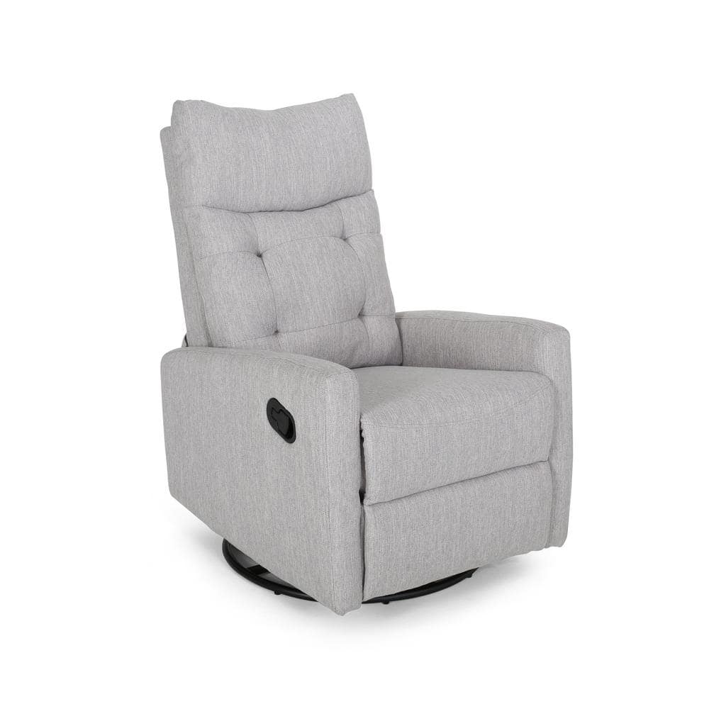 Handcrafted 25" Gray Fabric Swivel Recliner with Metal Base