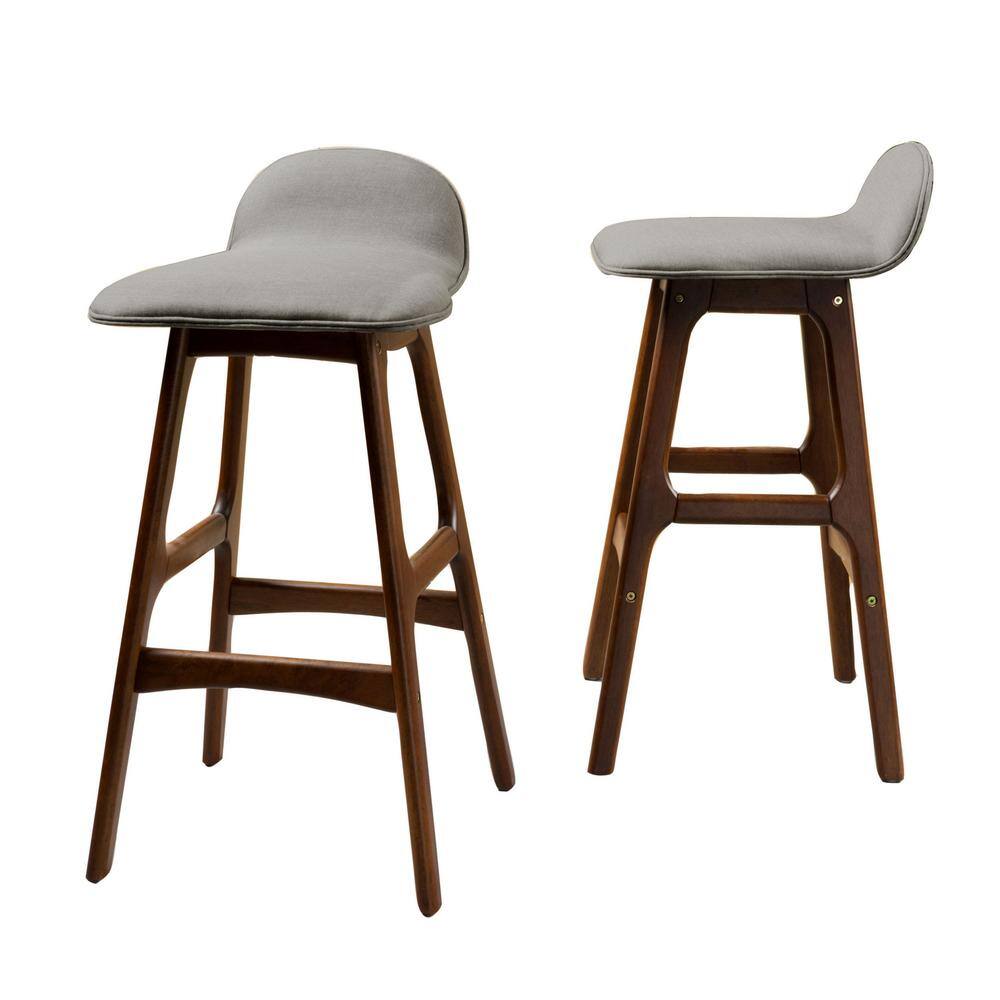 Mid-Century Modern Upholstered Dark Beige Barstools, Set of 2