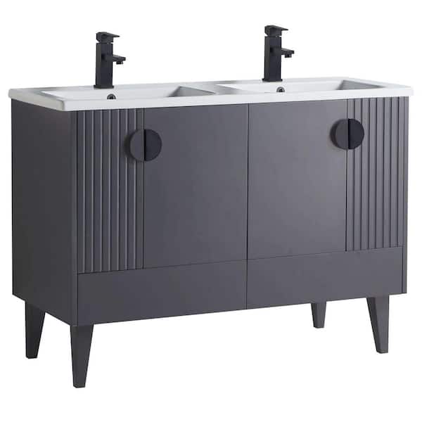 FINE FIXTURES Venezian 48 in. W x 18.11 in. D x 33 in. H Bathroom Vanity Side Cabinet in Rock Gray with White Ceramic Top