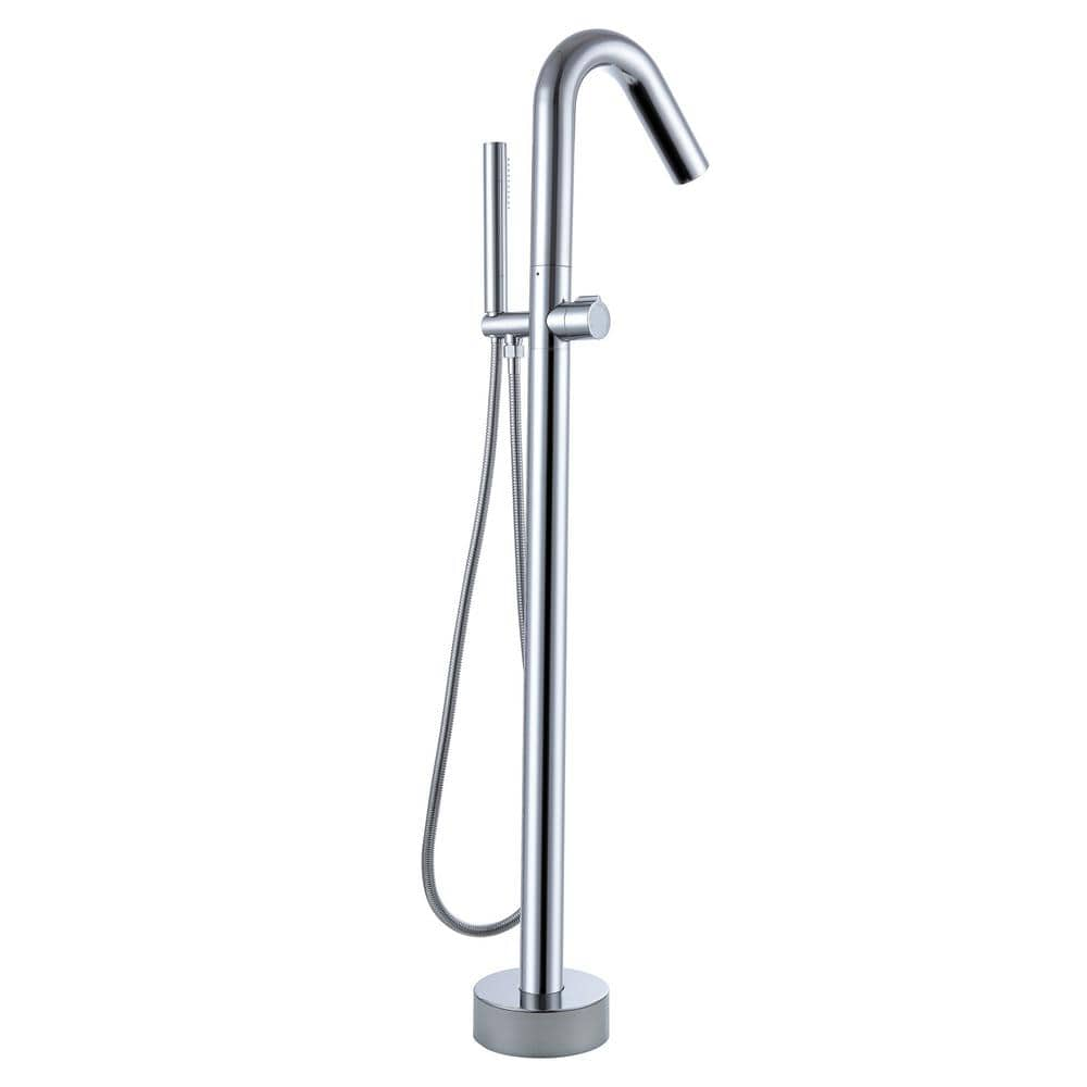 Single-Handle Floor-Mount Freestanding Tub Faucet Filler with Hand Shower in. Chrome -  Satico, TF280CH