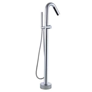 Single-Handle Floor-Mount Freestanding Tub Faucet Filler with Hand Shower in. Chrome