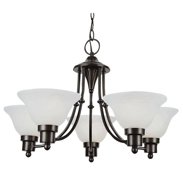 Bel Air Lighting Stewart 5-Light Weathered Bronze CFL Chandelier with Marbleized Glass Shades