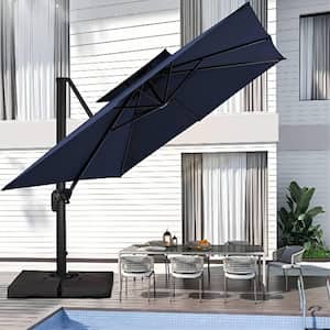 12 ft. x 12 ft. Square Two-Tier Top Rotation Outdoor Cantilever Patio Umbrella with Cover in Navy