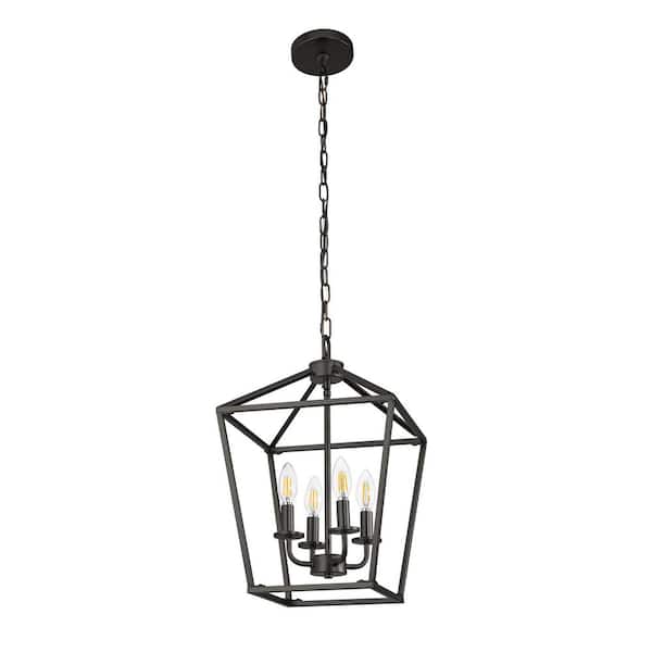 4-Light Black Cage Chandelier Pendant Light with Iron Birdcage Design and E12 Sockets for Dining Room, Bedroom, Foyer