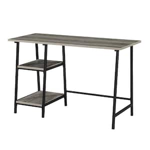 Designs2Go 47 in. Rectangle Weathered Gray and Black Particle Board Writing Desk with Metal Trestle Frame