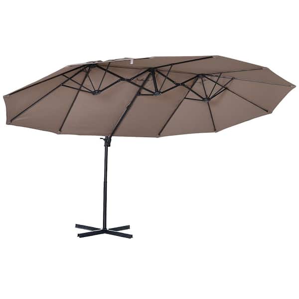 FIROMO Patio Umbrella 14ft. Steel Rectangular Outdoor Double Sided Market with base, Sun Protection and Easy Crank, Brown