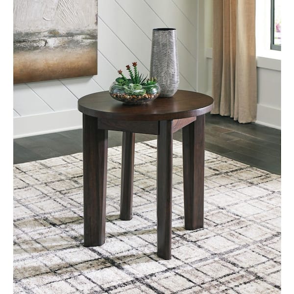 Signature Design By Ashley Korestone 2 26 in. Brown Round Wood End Table with Finished