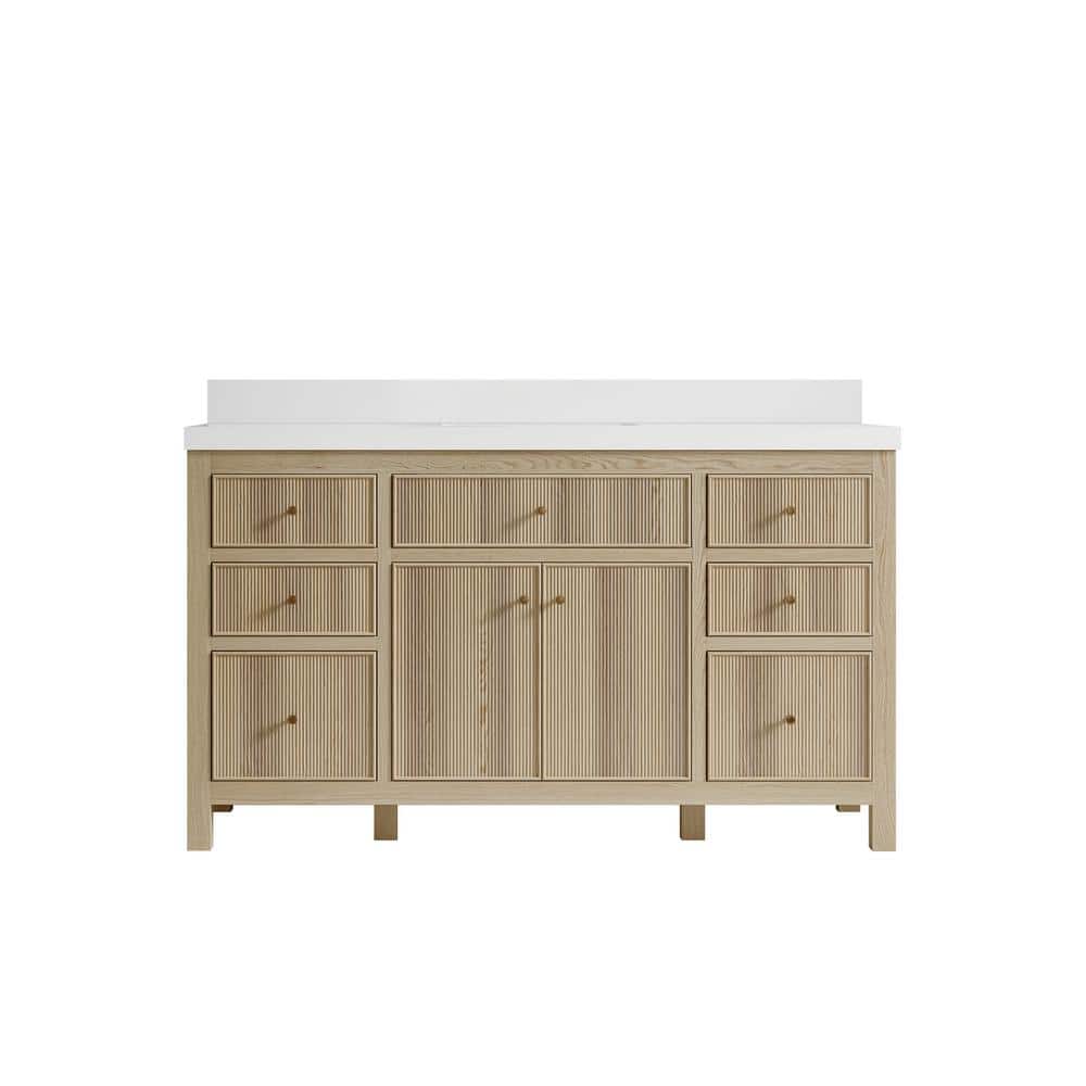 Sonoma Oak 60 in. W x 22 in. D x 36 in. H Single Sink Bath Vanity in White Oak with 2 in. White Quartz Top price history on PriceWatchPro